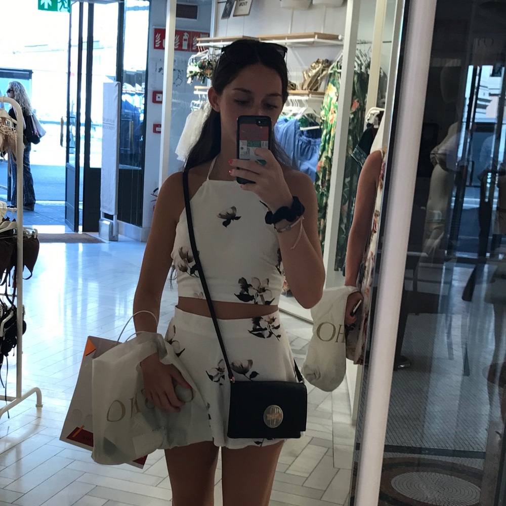Floral white matching two peice short and top